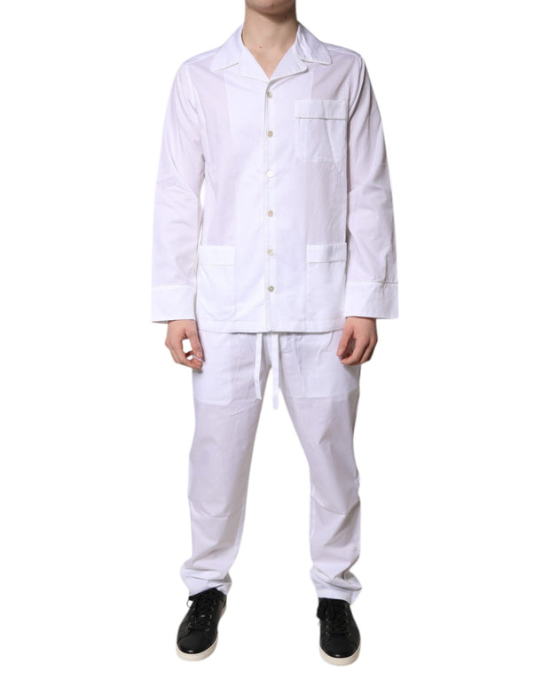 White Cotton Shirt Pants Pajama Set Sleepwear