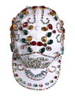 White Multicolor Crystal Embellish Baseball Cap