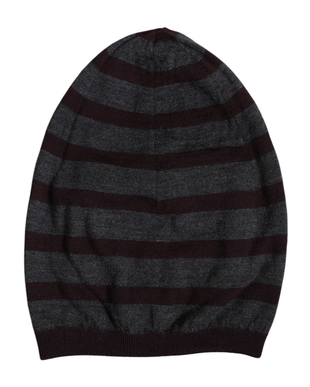 Gray Striped Wool Knitted Winter Beanie Hat