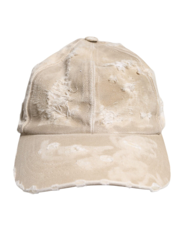 Beige Tattered Cotton 6 Panels Baseball Cap