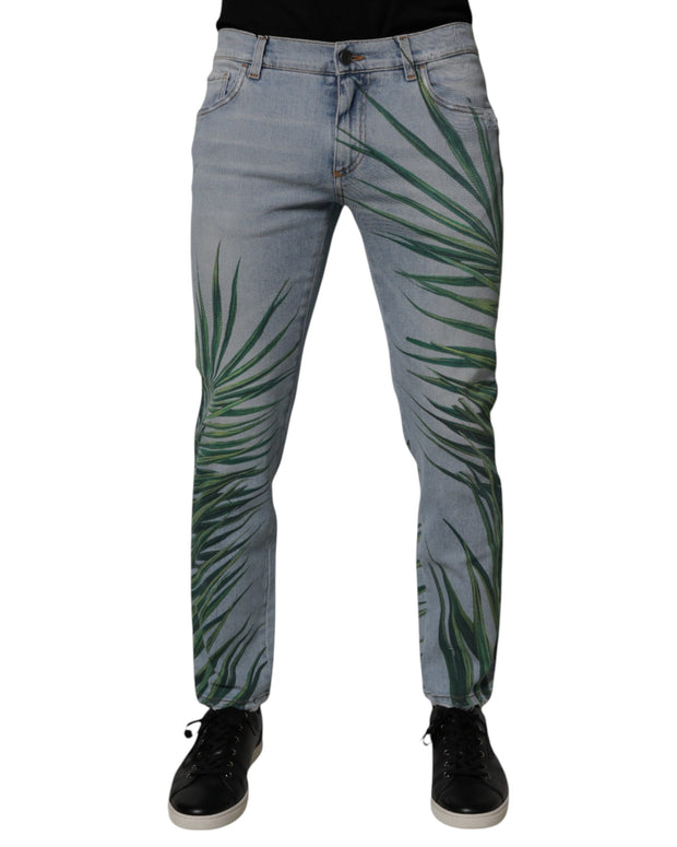 Light Blue Leaf Cotton Classic Men Denim Jeans