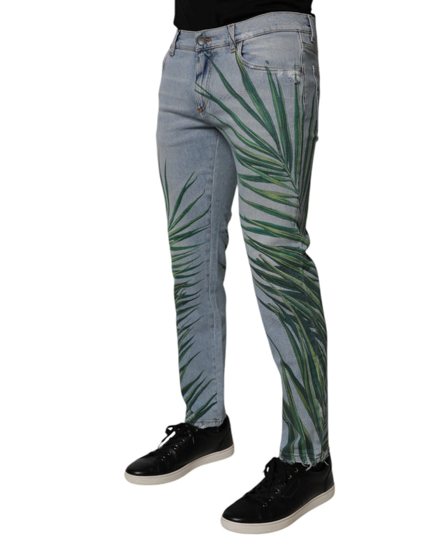 Light Blue Leaf Cotton Classic Men Denim Jeans
