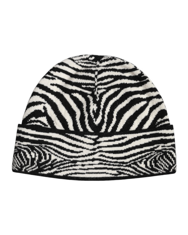 Black White Zebra Knitted Winter Beanie Hat