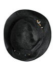 Black Straw Crystal Embellished Wide Brim Hat