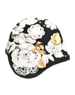 Black Wool White Floral Gold Leaf Cloche Hat