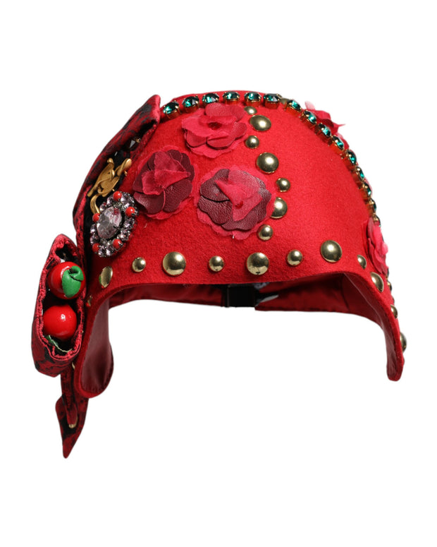 Red Crystal Gold Roses Brooch Embellished Hat
