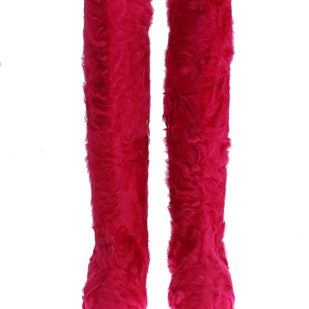 Elegant Pink Lambskin Fur Boots