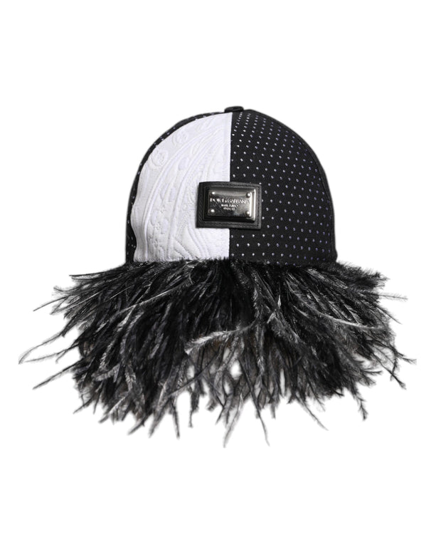 White Black Polka Dot Feathers Baseball Cap