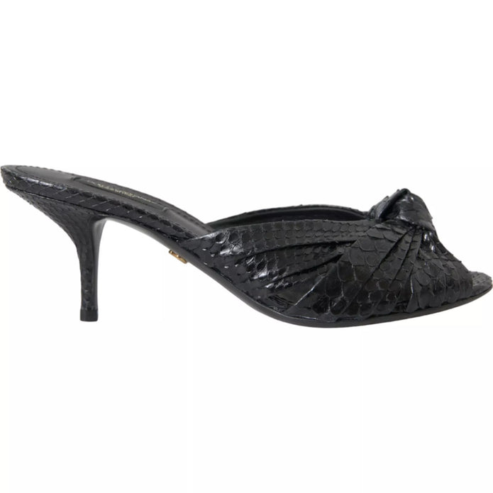 Black Python Leather Heels Slides Shoes