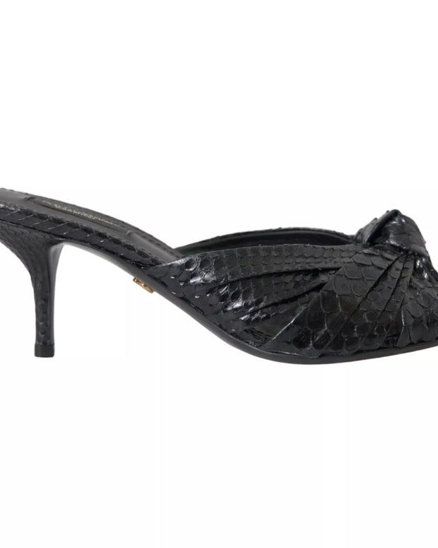 Black Python Leather Heels Slides Shoes