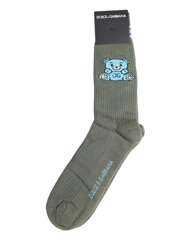 Gray Cotton DG Bear Mid Calf Socks