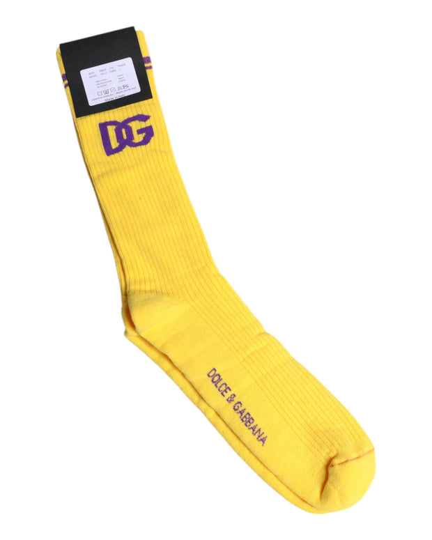 Yellow Cotton DG Logo Mid Calf Socks