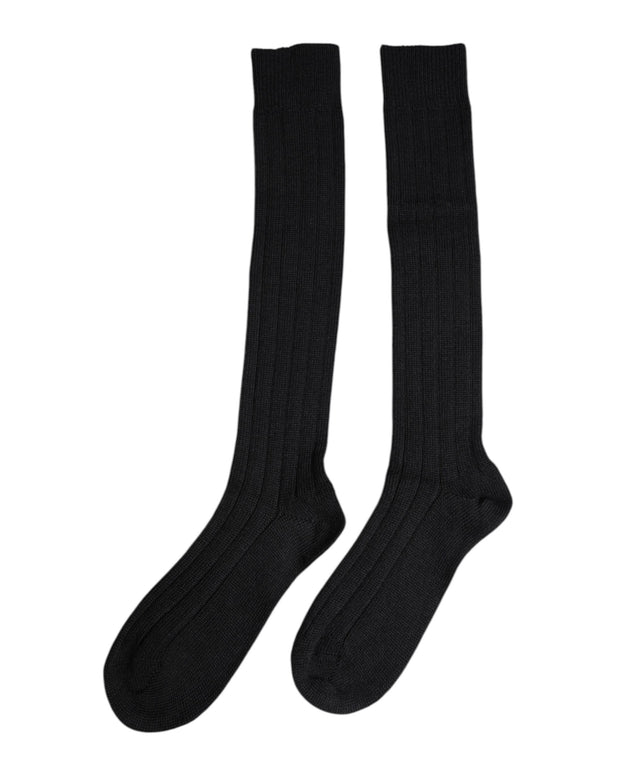 Black DG Logo Print Over The Calf Socks