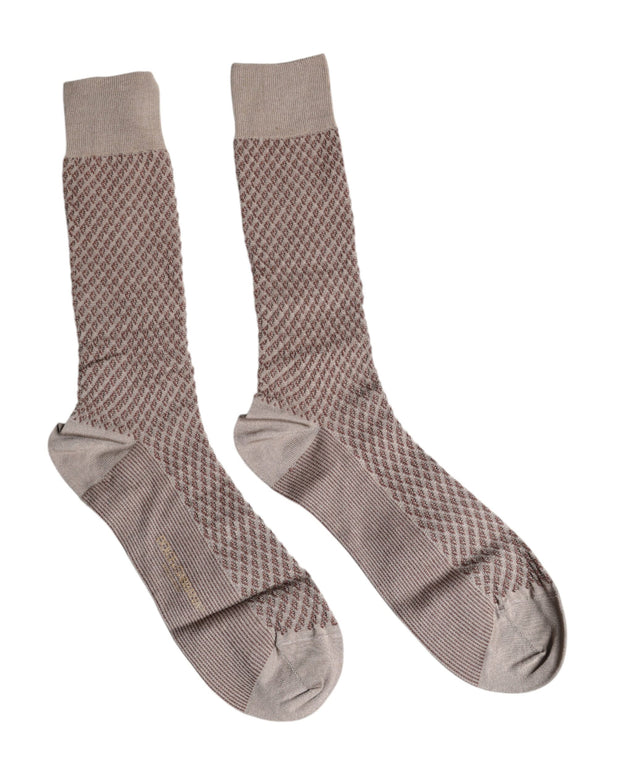 Brown Solid DG Logo Mid Calf Men Socks