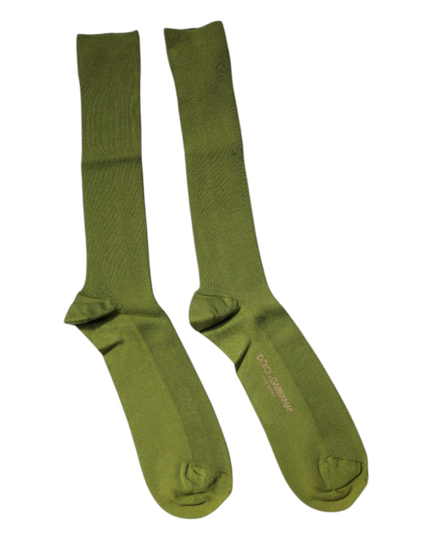 Green Cotton Logo Over The Calf Socks