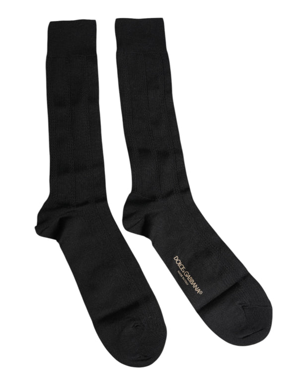 Black Stretch Logo Mid Calf Men Socks