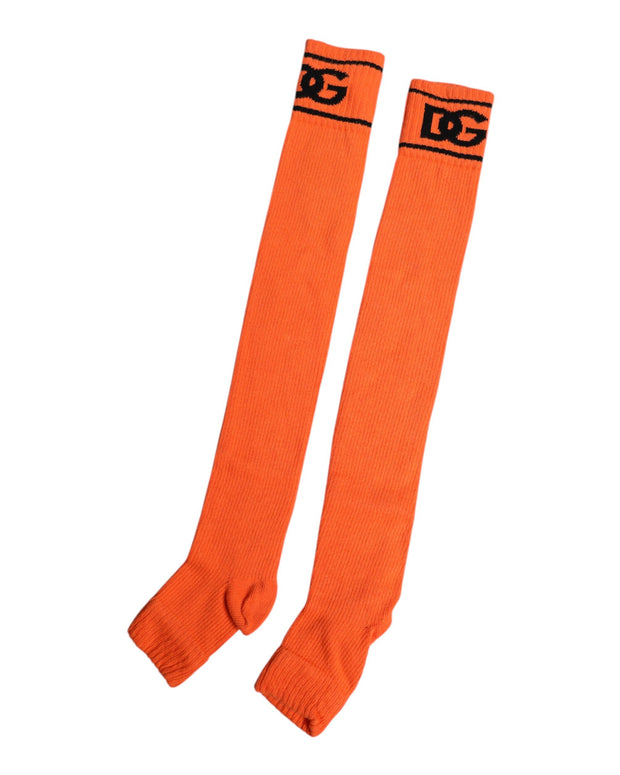 Orange Cotton DG Logo Print Open Toe Socks