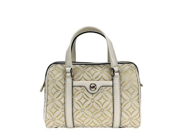 Travel Small Pebbled Leather Duffle Crossbody Handbag Pale Gold Multi