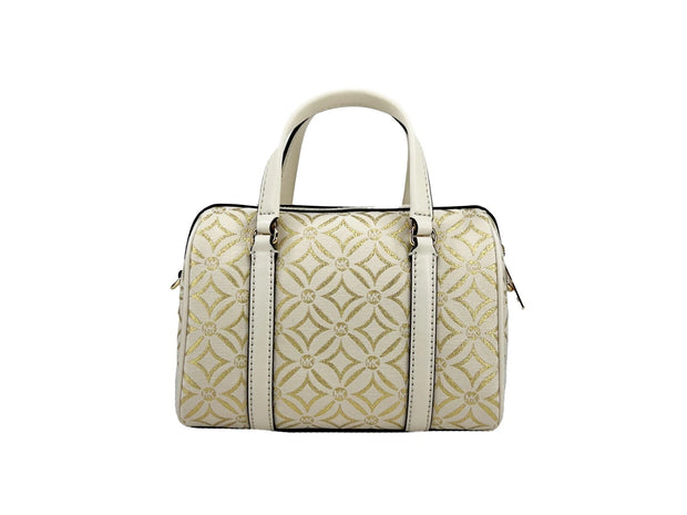 Travel Small Pebbled Leather Duffle Crossbody Handbag Pale Gold Multi