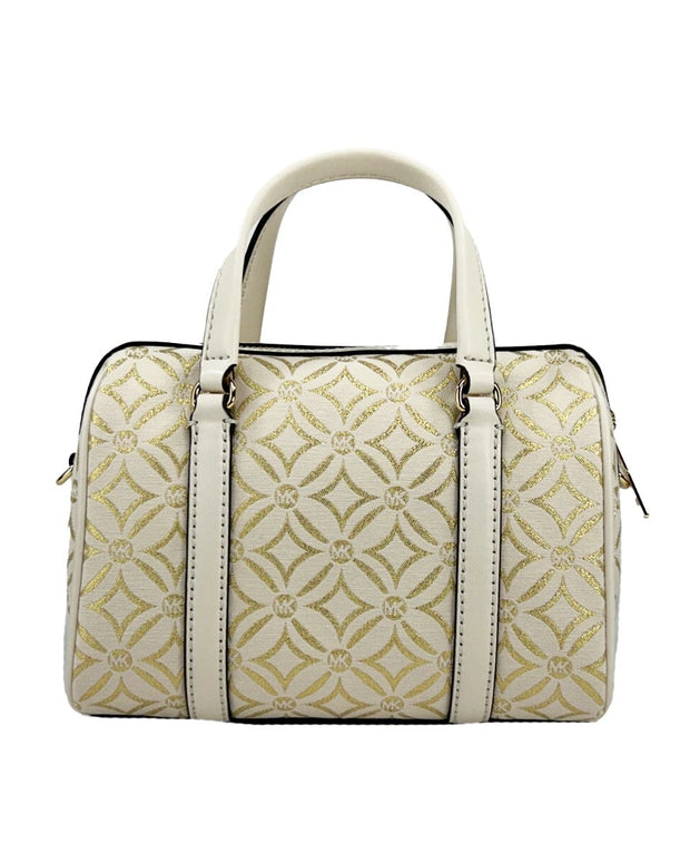 Travel Small Pebbled Leather Duffle Crossbody Handbag Pale Gold Multi