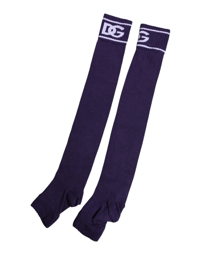 Purple Cotton DG Logo Print Open Toe Socks