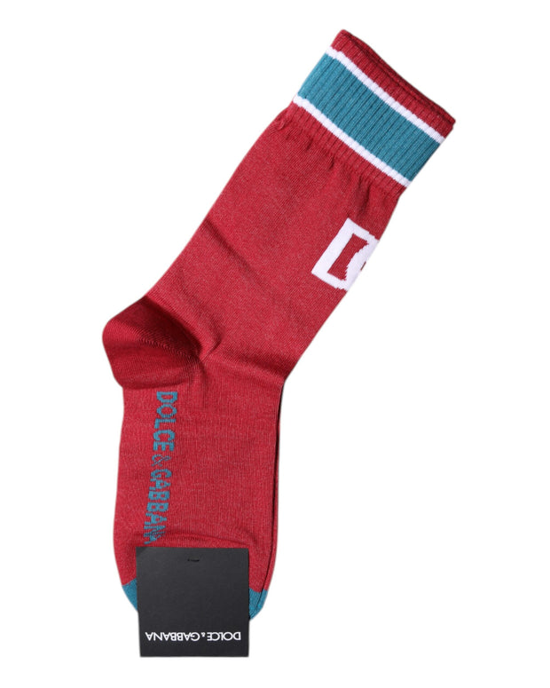 Red Cotton DG Logo Print Mid Calf Socks