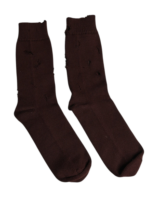 Brown Solid Cotton Stretch Mid Calf Socks