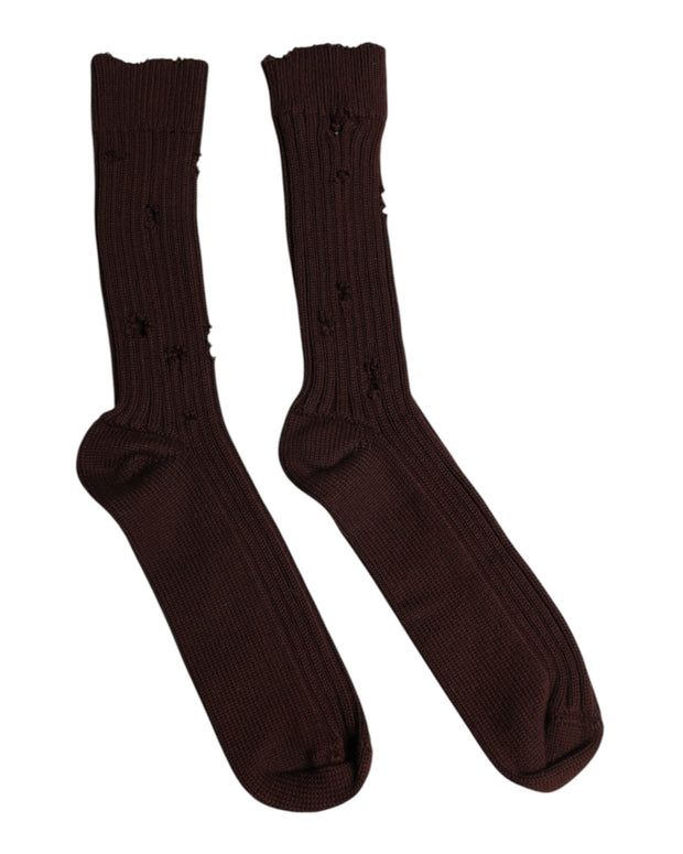 Brown Cotton Stretch Over The Calf Socks