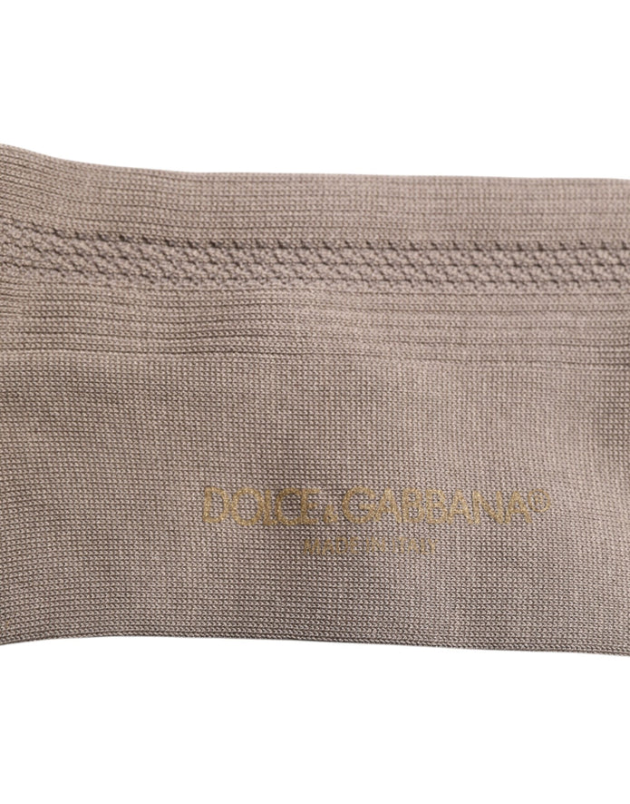 Brown Cotton Stretch Logo Over Calf Socks