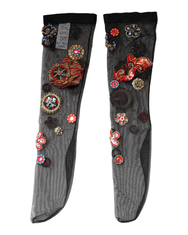 Black Stretch Carretto Crystal Stockings Socks