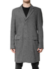 Gray Wool Single Breasted Trench Coat Jacket