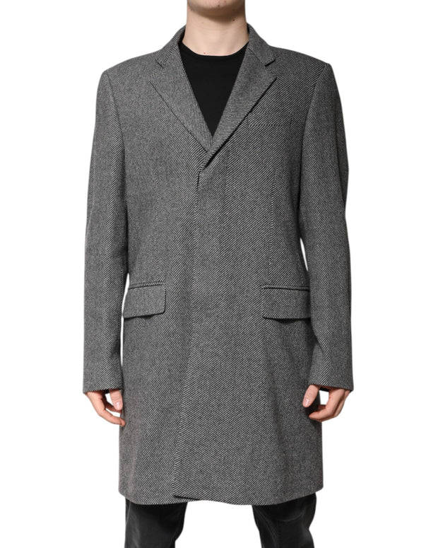 Gray Wool Single Breasted Trench Coat Jacket