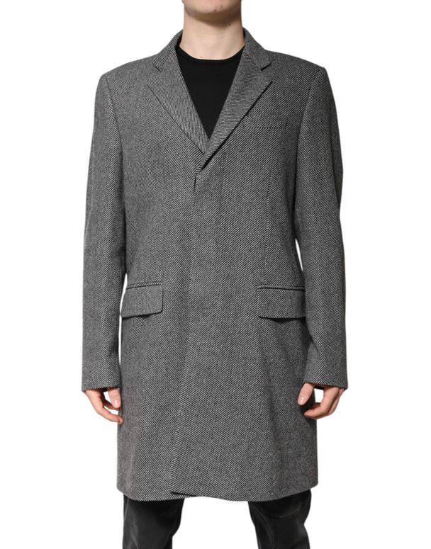 Gray Wool Single Breasted Trench Coat Jacket