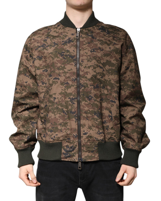 Brown Camouflage Bomber Full Zip Jacket