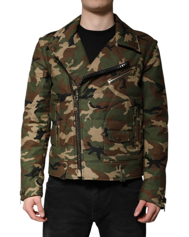 Multicolor Camouflage Nylon Biker Jacket