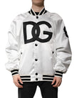 White DG Logo Polyester Jersey Bomber Jacket