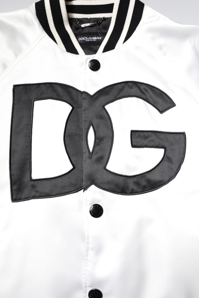 White DG Logo Polyester Jersey Bomber Jacket