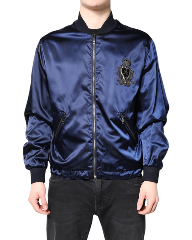 Blue Nylon DG Crown Full Zip Bomber Jacket