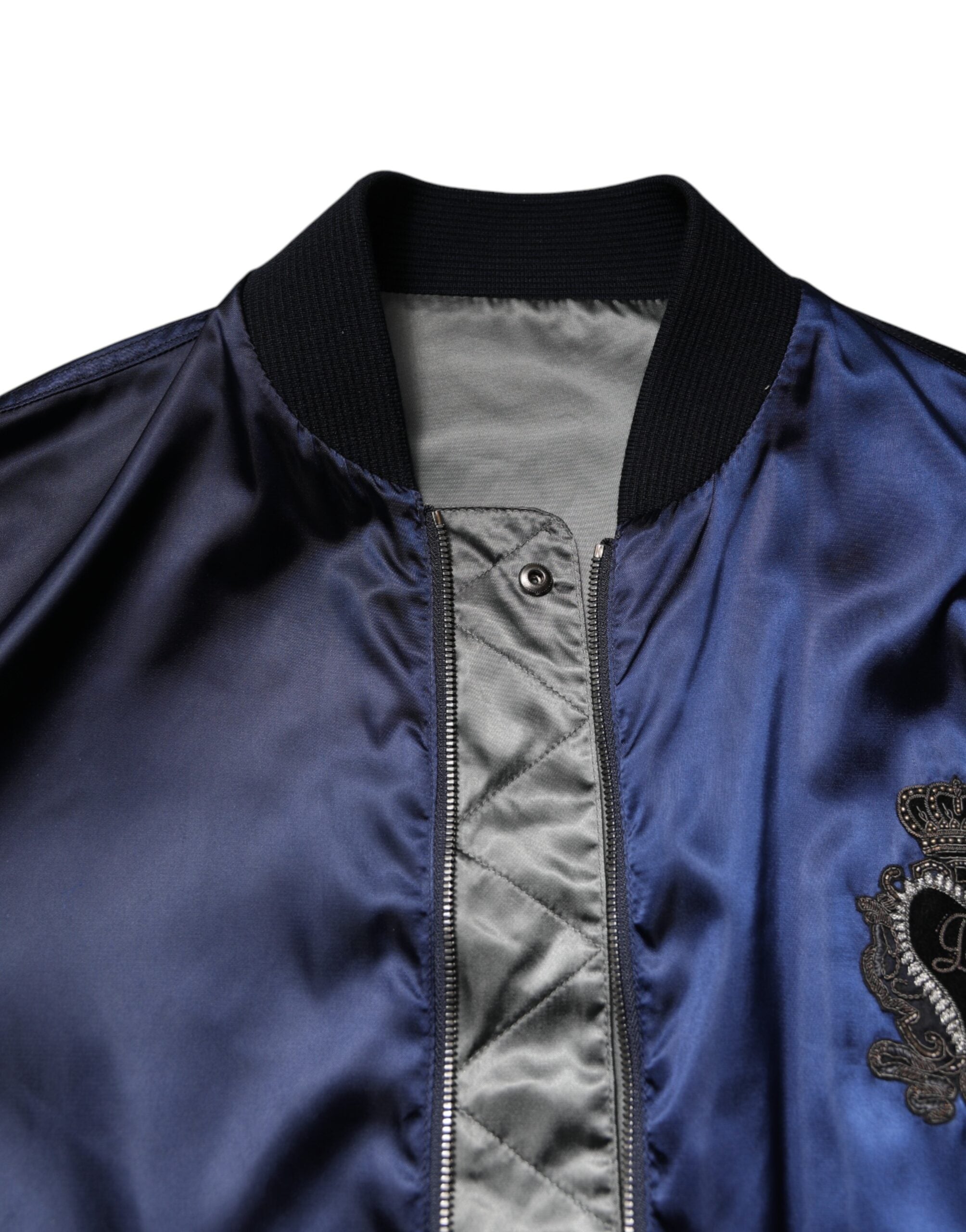 Blue Nylon DG Crown Full Zip Bomber Jacket