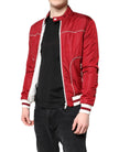 Red White Nylon Full Zip Men Bomber Jacket
