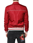 Red White Nylon Full Zip Men Bomber Jacket