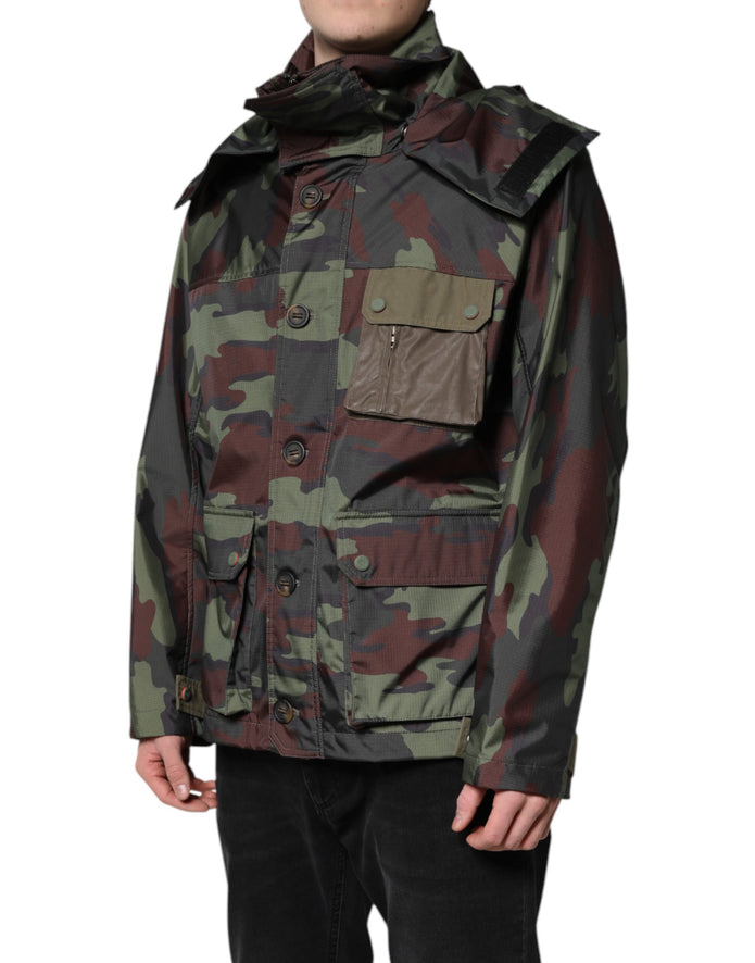 Multicolor Camouflage Button Hooded Jacket