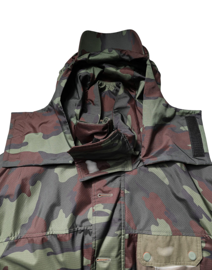 Multicolor Camouflage Button Hooded Jacket
