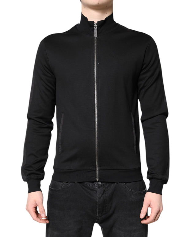 Black Cotton Logo Full Zip Men Bomber Jacket