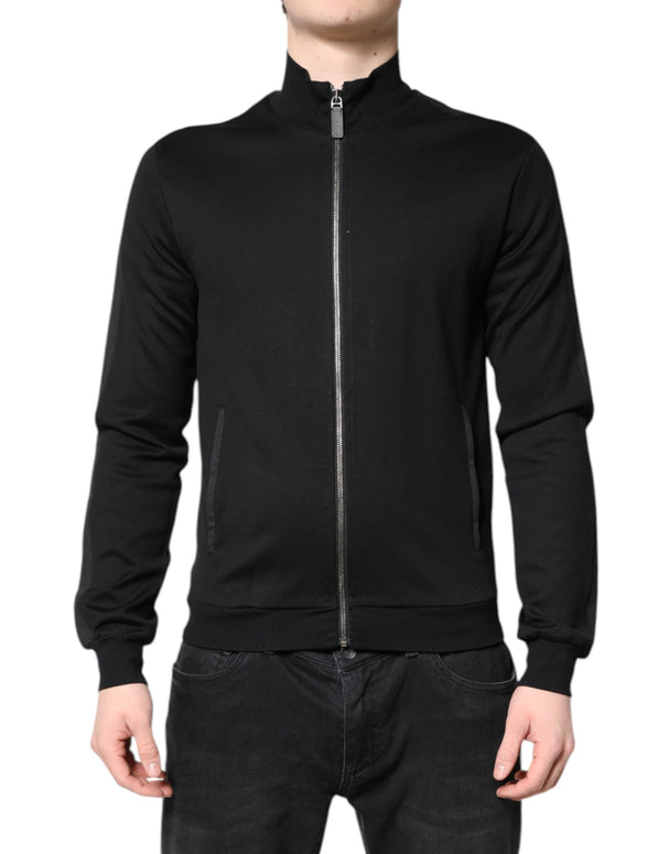 Black Cotton Logo Full Zip Men Bomber Jacket