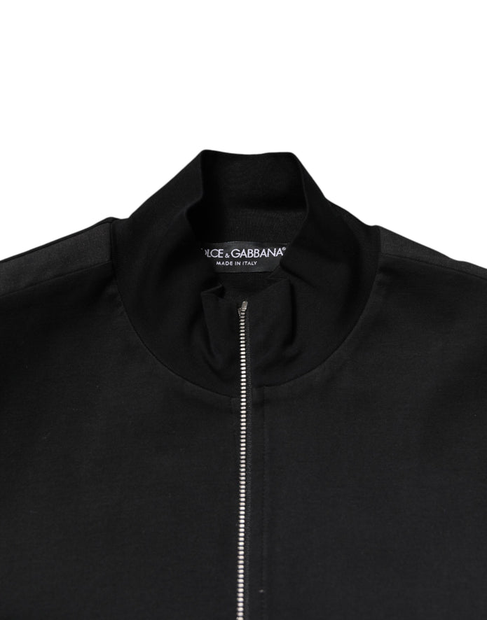 Black Cotton Logo Full Zip Men Bomber Jacket