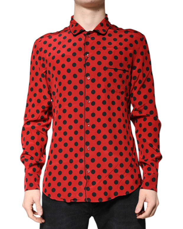 Red Polka Dot Silk Long Sleeve Shirt