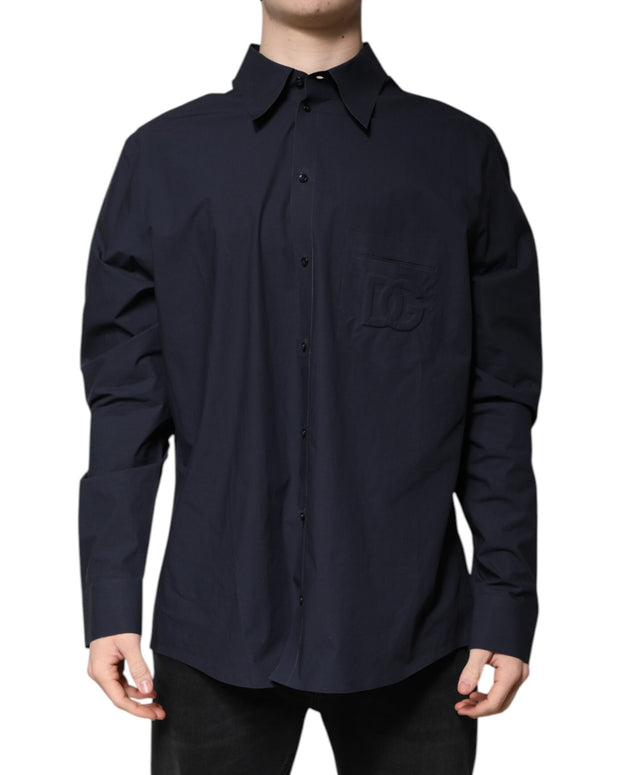 Dark Blue Cotton Long Sleeve Shirt