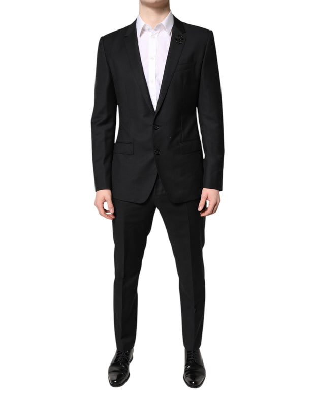 Black Wool Single Breasted 2 Piece Suit