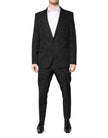 Black Polyester Floral Jacquard 2 Piece Suit